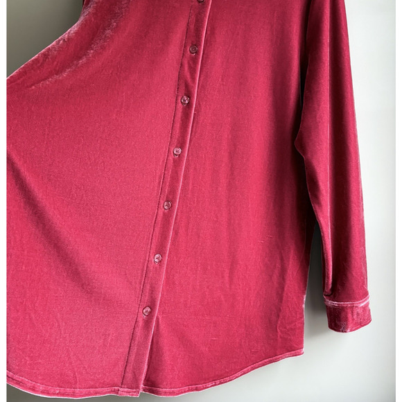 Soft Surroundings Velvet Boyfriend Tunic Button Up Shirt Garnet Red Cozy Luxe L - Picture 14 of 16